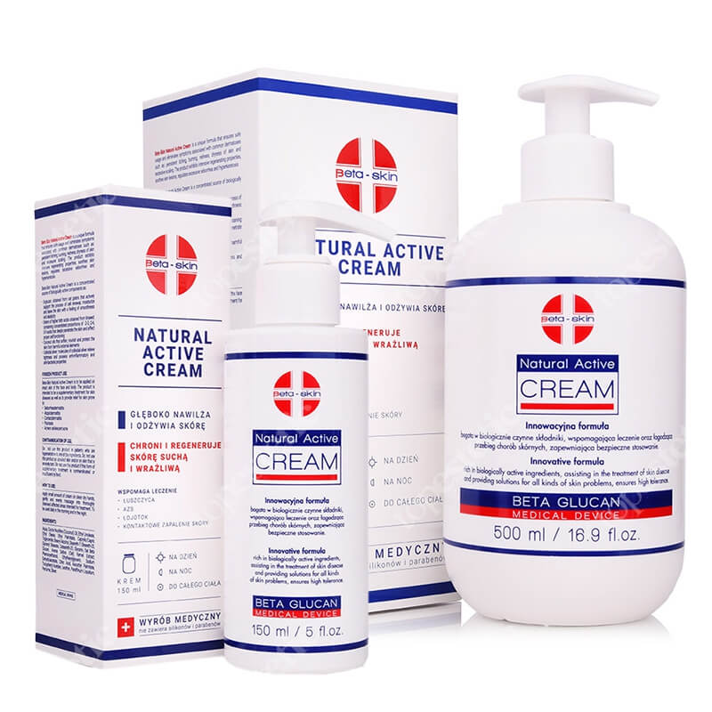 Beta Skin Natural Active Cream Set ZESTAW Krem łagodzący przebieg chorób skórnych 500 ml + Krem łagodzący przebieg chorób skórnych 150 ml
