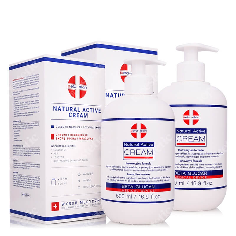 Beta Skin Natural Active Cream x 2 ZESTAW Krem łagodzący przebieg chorób skórnych 500 ml x 2