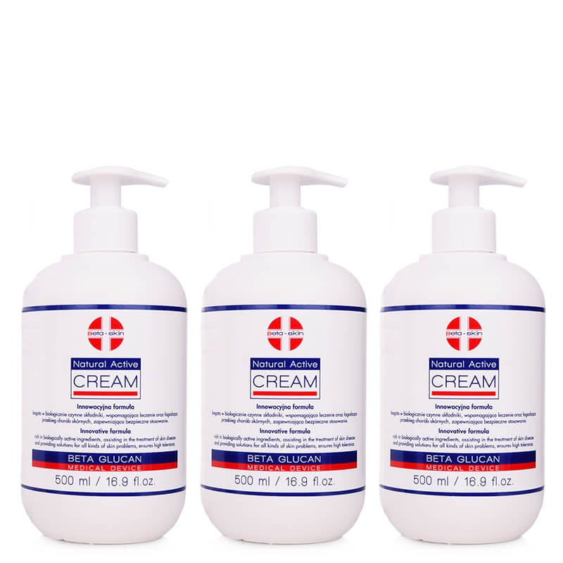 Beta Skin Natural Active Cream x 3 ZESTAW Krem łagodzący przebieg chorób skórnych 500 ml x 3