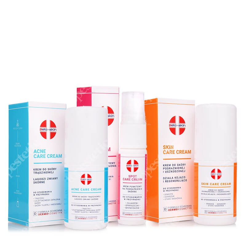 Beta Skin Spot Care Cream + Acne Care Cream + Skin Care Cream ZESTAW Krem punktowy 15 ml + Krem łagodzący 75 ml + Krem do skóry podrażnionej 75 ml