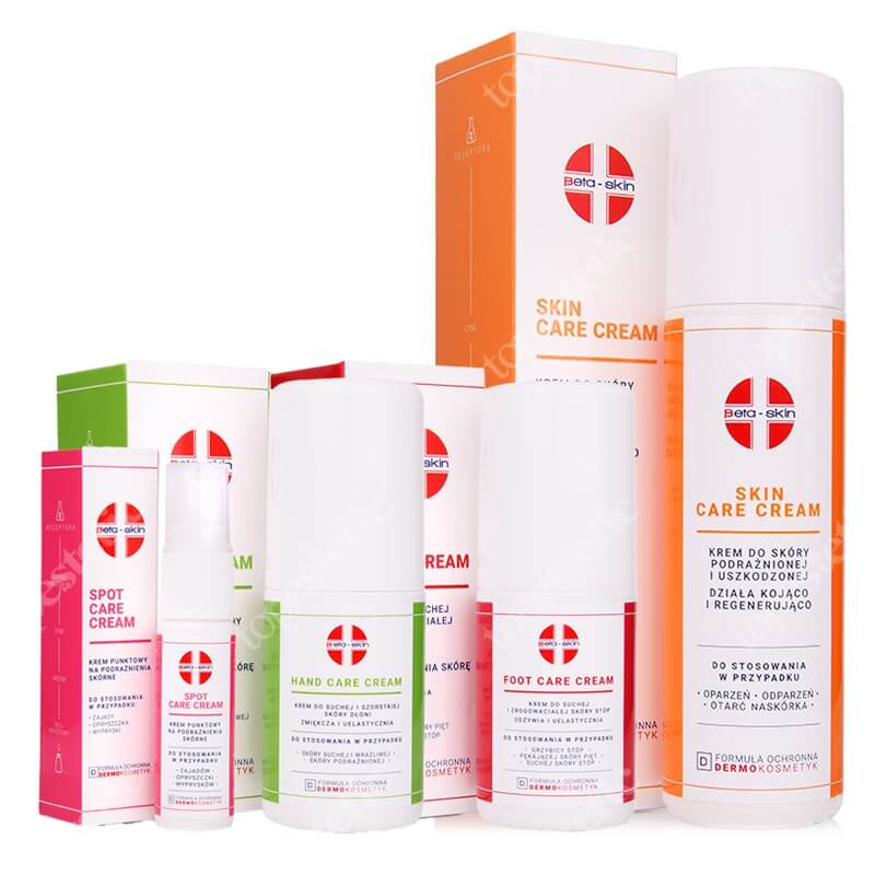 Beta Skin Total Repair ZESTAW Krem 150 ml + Krem punktowy na podrażnienia skórne 15 ml + Krem do dłoni 75 ml + Krem do stóp 75 ml