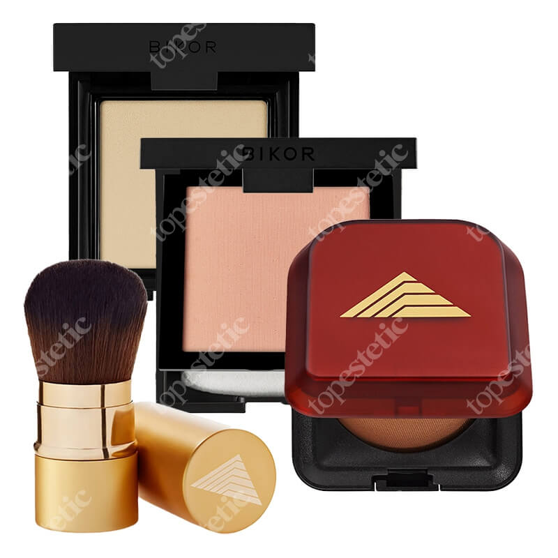 Bikor Best Colour ZESTAW Puder - N°5 Honey (miodowy) 8 g + Bikor Ziemia Egipska 13 g + Pędzel 1 szt + Rozświetlacz N°2 8 g