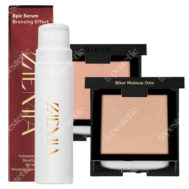 Bikor Legendary Glow Make Up ZESTAW Serum brązujące 30 ml + Puder - N°5 Honey (miodowy) 8 g + Puder - N°6 Deep honey (brzoskwiniowy) 8 g