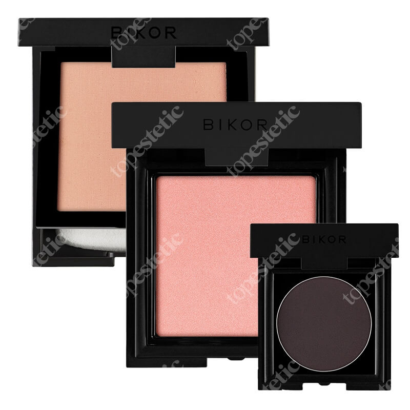 Bikor Oslo Compact Powder + Como Blush + Cake Liner N°2 ZESTAW Puder - N°5 Honey (miodowy) 8 g + Róż - N°5 Sunrise Satined (ciepły łososiowy, satynowy) 8 g + Eyeliner (kolor czekoladowy brąz) 3 g