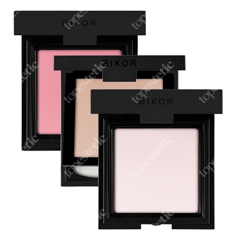 Bikor Powder + Highlighter + Blush ZESTAW Puder - N°3 Every you (jasny, neutralny beż) 8 g + Rozświetlacz 8 g + Róż - N°2 Rose Tea Mat (jasny, pastelowy róż) 8 g