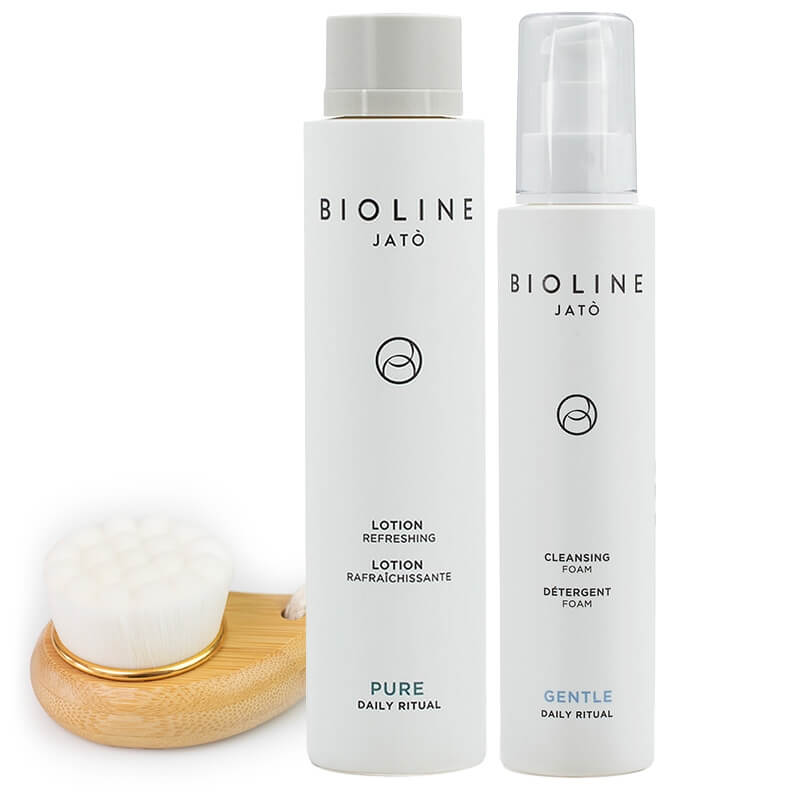 Bioline Jato Clean Skin Set ZESTAW Pianka oczyszczająca 200 ml + Tonik oczyszczająco-odświeżający 200 ml + Szczotka do mycia twarzy 1 szt
