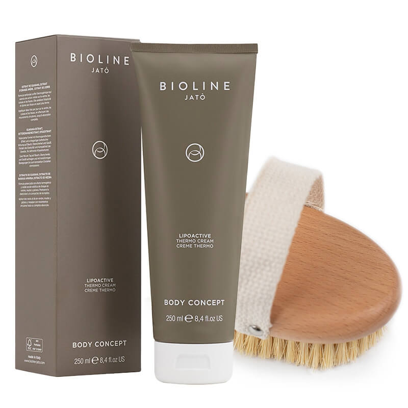 Bioline Jato Firming Body Set ZESTAW Krem na złogi tłuszczu 250 ml + Szczotka z dębu i włókna agawy 1 szt