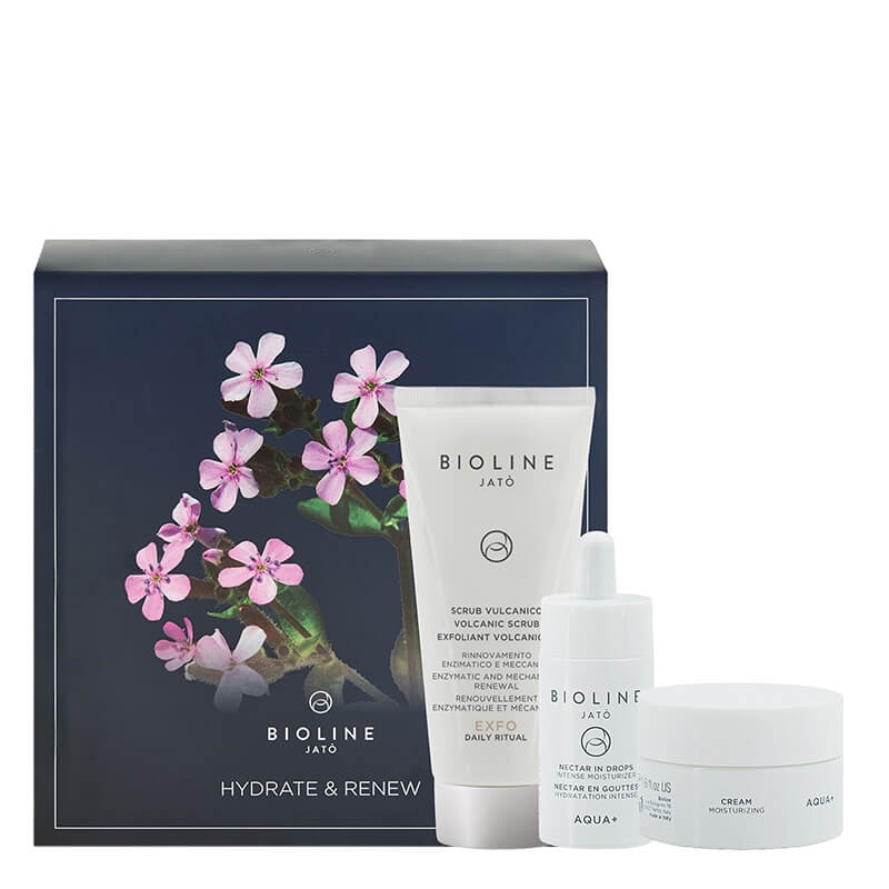 Bioline Jato Hydrate And Renew ZESTAW Peeling 100 ml + Nektar w kroplach Intensywnie nawilżający 30 ml + Krem Nawilżający 50 ml
