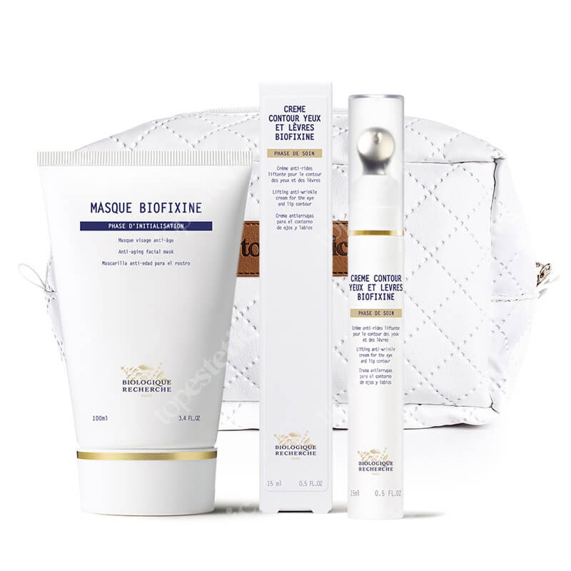 Biologique Recherche Biofixine Set ZESTAW Przeciwstarzeniowa maska do twarzy 100 ml + Przeciwzmarszczkowy krem pod oczy i na okolice ust 15 ml + Kosmetyczka 1 szt
