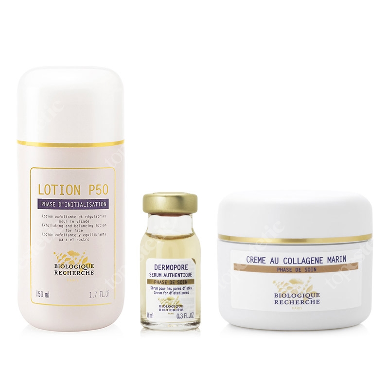 Biologique Recherche Skóra Łojotokowa ZESTAW Lotion P50 150 ml + Serum Dermopore 8 ml + Creme Au Collagene Marin 50 ml