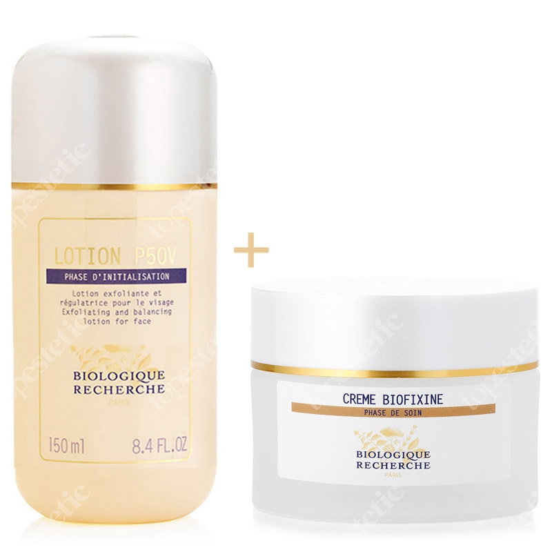 Biologique Recherche Zestaw na zmarszczki mimiczne ZESTAW Lotion P50V 150 ml + Creme Biofixine 50 ml