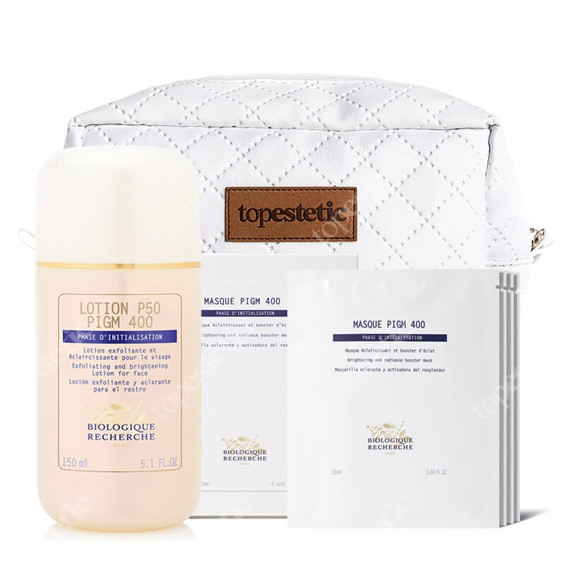 Biologique Recherche Zestaw Rozświetlenie ZESTAW Złuszczający i rozjaśniający lotion 150 ml + Maska rozjaśniająca 4 szt. (1 op.) + Kosmetyczka 1 szt