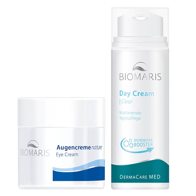 Biomaris Augencreme - Eye Cream + Day Cream Clear ZESTAW Krem pod oczy z rokitnikiem 15 ml + Matujący krem-żel na dzień 50 ml