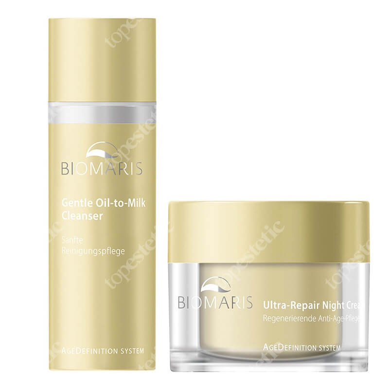 Biomaris Gentle Oil-to-Milk Cleanser + Ultra-Repair Night Cream Without Perfum ZESTAW Zmywające mleczko w olejku 150 ml + Ultranaprawczy krem na noc do skóry alergicznej, bezzapachowy 50 ml