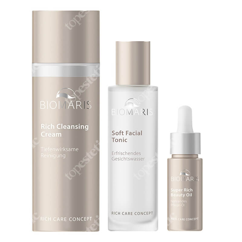 Biomaris Rich Cleansing Cream + Soft Facial Tonic + Super Rich Beauty Oil ZESTAW Śmietanka do demakijażu 150 ml + Tonik z wodą morską 100 ml + Olejek upiększający do skóry dojrzałej 15 ml