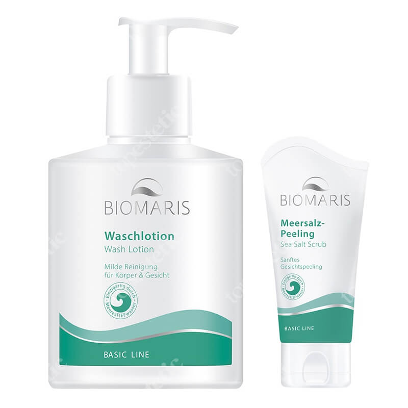 Biomaris Sea Salt Scrub + Wash Lotion ZESTAW Peeling enzomechaniczny z algami wapiennymi 50 ml + Łagodny żel myjący 300 ml