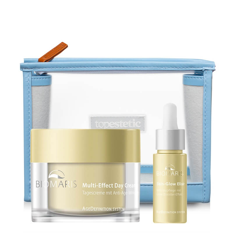 Biomaris Skin-Glow Elixir + Multi-Effect Day Cream Without Perfume ZESTAW Serum z efektem Glow Booster 15 ml + Multiaktywny krem na dzień 50 ml + Kosmetyczka 1 szt