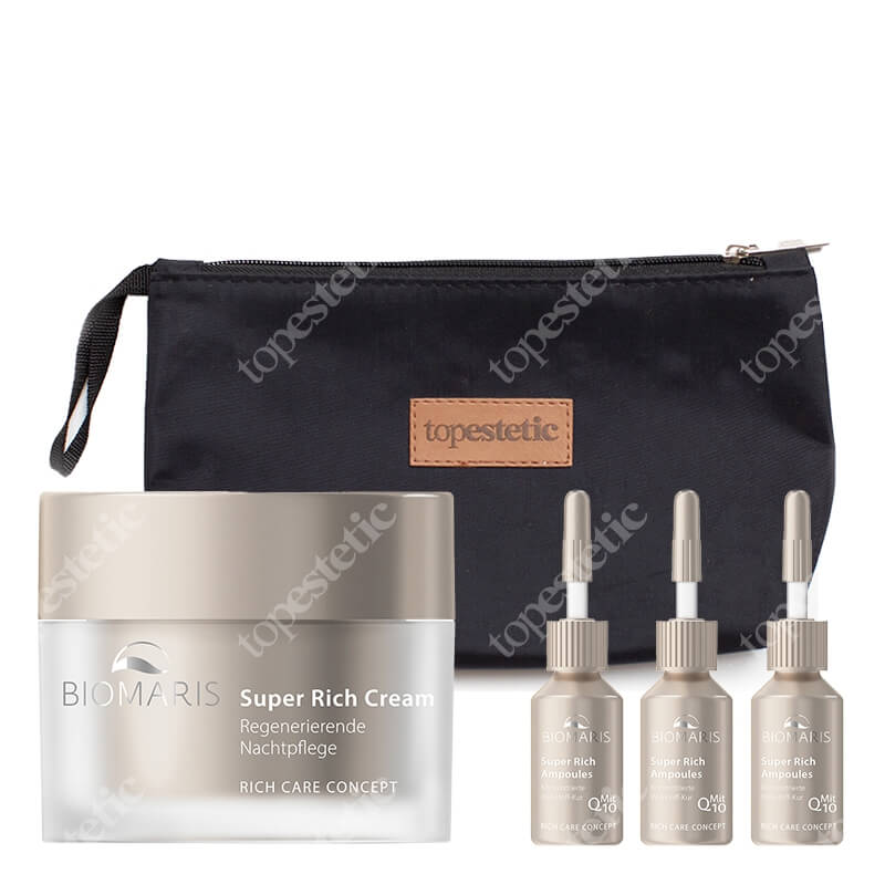 Biomaris Super Rich Set 2 + Kosmetyczka Topestetic ZESTAW Krem odżywczy bezzapachowy 50 ml + Ampułka do skóry dojrzałej z koenzymem Q10 1 szt x 3 + Kosmetyczka 1 szt.