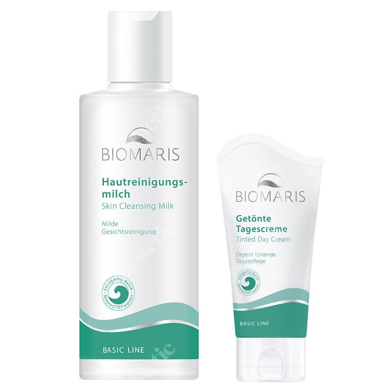 Biomaris Tinted Day Cream + Skin Cleansing Milk ZESTAW Lekko koloryzujący krem BB 50 ml + Łagodne mleczko oczyszczające 200 ml