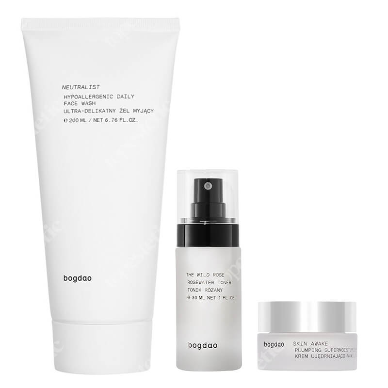 Bogdao Daily Routine ZESTAW Ultra-delikatny żel myjący do twarzy 200 ml + Nawilżający tonik różany 30 ml + Krem ujędrniająco-nawilżający 15 ml