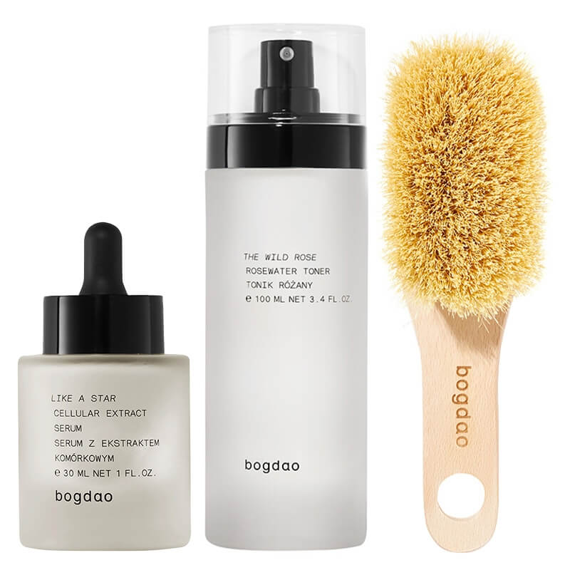 Bogdao The Wild Rose + Like a Star + Bodytude ZESTAW Tonik różany 100 ml + Nawilżające serum 30 ml + Szczotka do ciała 1 szt