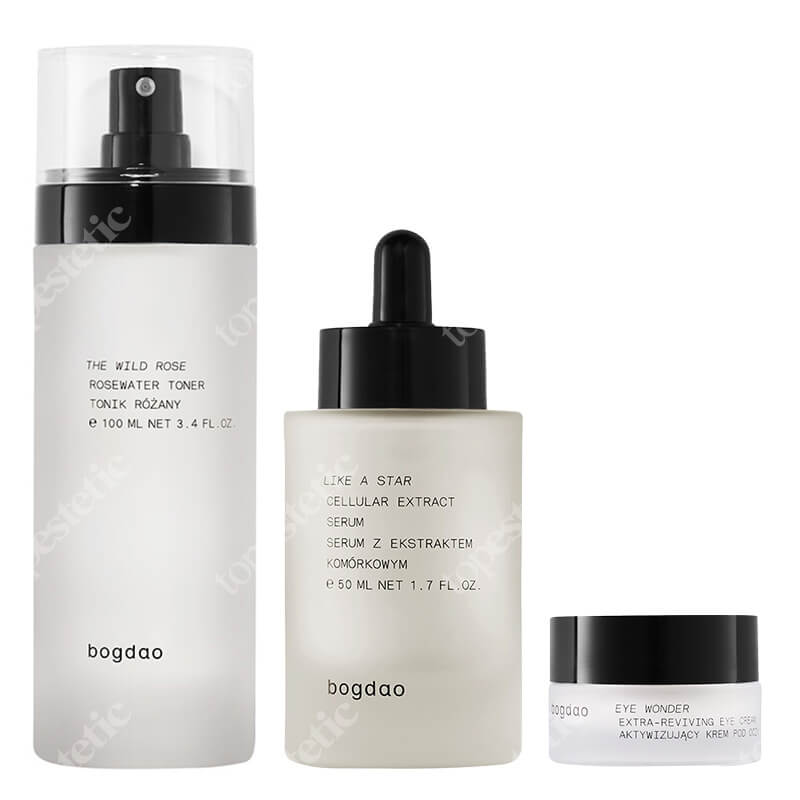 Bogdao Wonder 2 ZESTAW Nawilżający tonik różany 100 ml + Nawilżające serum z ekstraktem komórkowym 50 ml + Aktywizujący krem na okolicę oczu 15 ml