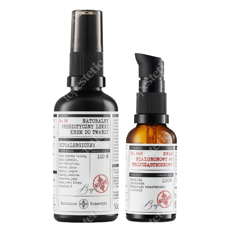 Bosqie Hyaluronic Acid + Natural Light Cream ZESTAW Kwas hialuronowy 4% trójcząsteczkowy 30 ml + Hipoalergiczny krem na dzień 50 ml