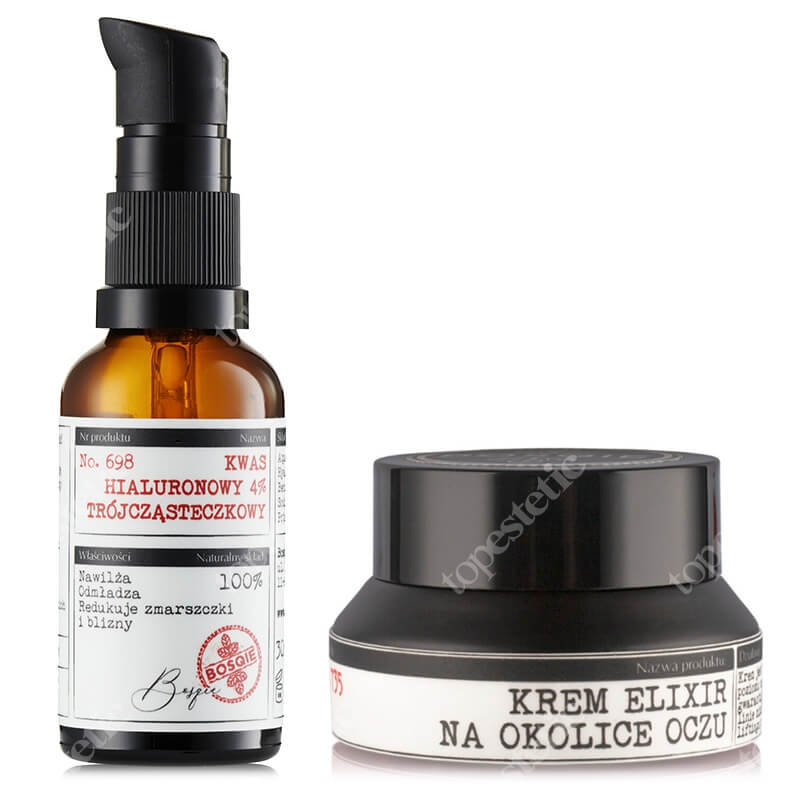 Bosqie Hyaluronic Acid No.698 + Eye Cream No.735 ZESTAW Kwas hialuronowy 4% trójcząsteczkowy 30 ml + Krem elixir na okolice oczu 15 ml