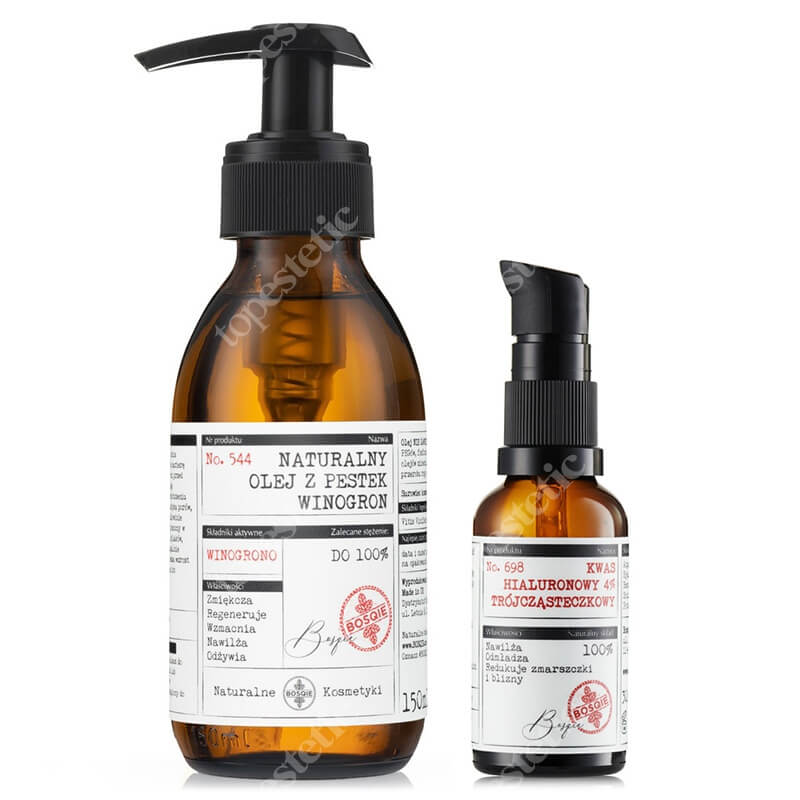 Bosqie Hyaluronic Acid No.698 + Grape Seed Oil No.544 ZESTAW Kwas hialuronowy 4% trójcząsteczkowy 30 ml + Naturalny olej z pestek Winogron 150 ml