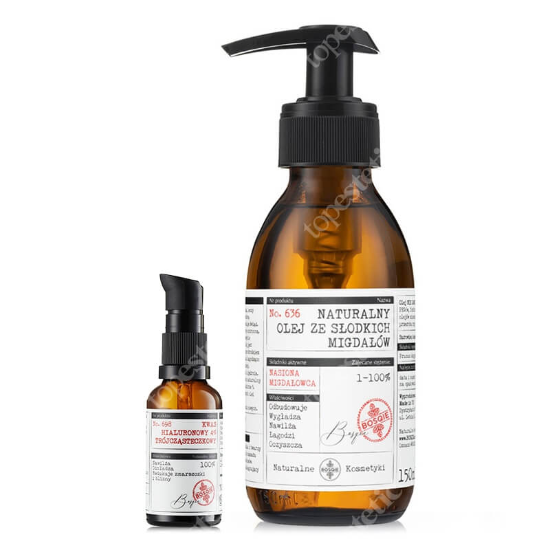 Bosqie Hyaluronic Acid No.698 + Sweet Almonds No.636 ZESTAW Kwas hialuronowy 4% trójcząsteczkowy 30 ml + Naturalny olej ze Słodkich Migdałów 150 ml