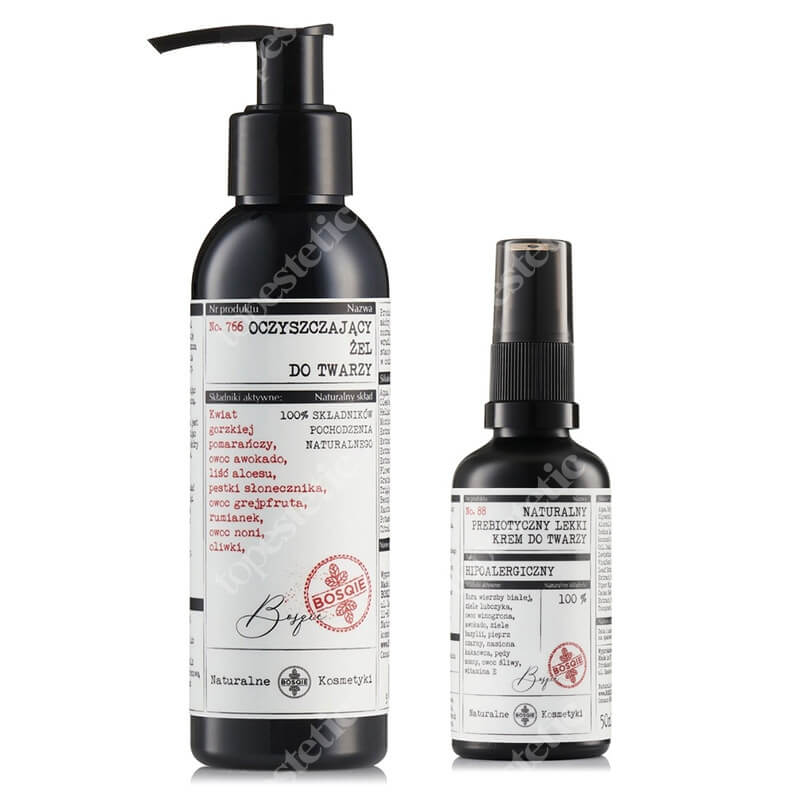 Bosqie Natural Cleansing Gel No.766 + Natural Light Cream No.88 ZESTAW Oczyszczający żel do mycia twarzy 150 ml + Hipoalergiczny krem na dzień 50 ml