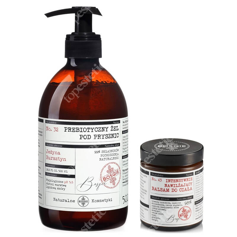 Bosqie Natural Shower Gel No.32 + Moisturizing Balm No.43 ZESTAW Żel pod prysznic - jeżyna i bursztyn 500 ml + Nawilżający balsam do ciała 180 ml