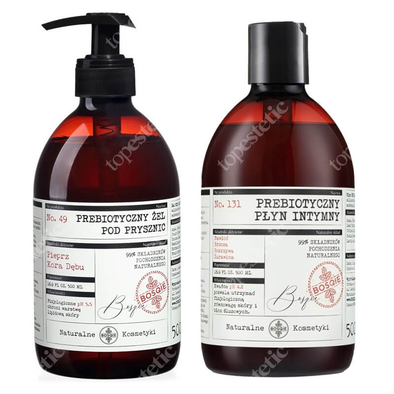 Bosqie Natural Shower Gel No.49 + Intimate Fluid No.131 ZESTAW Żel pod prysznic - pieprz i kora dębu 500 ml + Naturalny prebiotyczny płyn intymny 500 ml