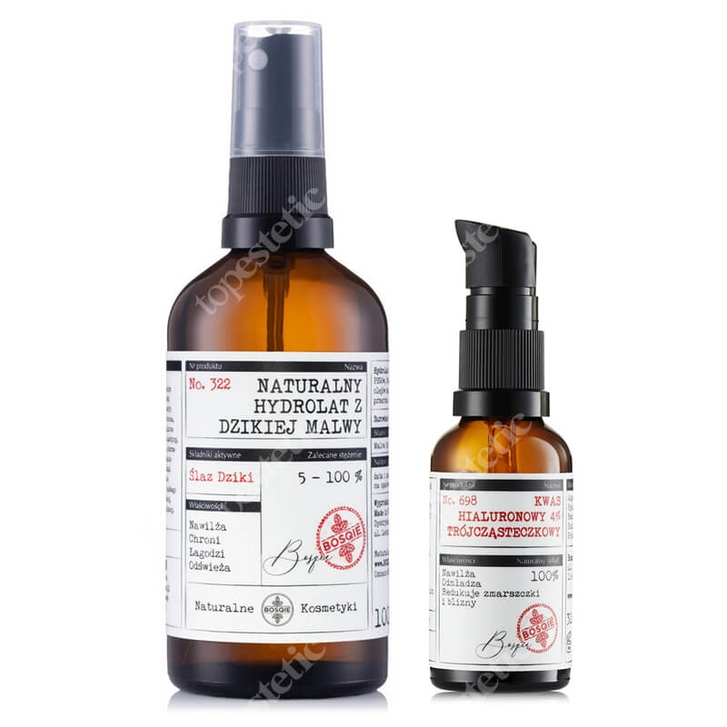 Bosqie Wild Mallow Hydrolate No.322 + Hyaluronic Acid No.698 ZESTAW Hydrolat z dzikiej malwy 100 ml + Kwas hialuronowy 4% trójcząsteczkowy 30 ml