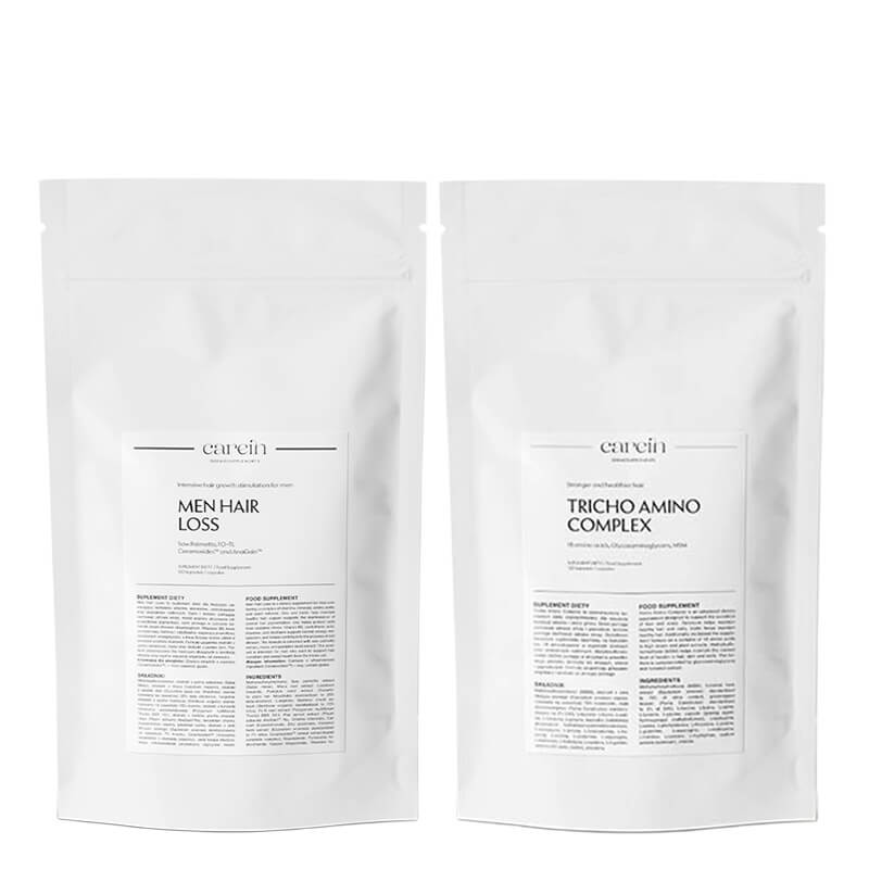 Carein Men Hair Loss + Tricho Amino Complex ZESTAW Łysienie androgenowe męskie - uzupełnienie 120 kaps + Wzmocnienie cienkich, łamliwych włosów - uzupełnienie 120 kapsułek