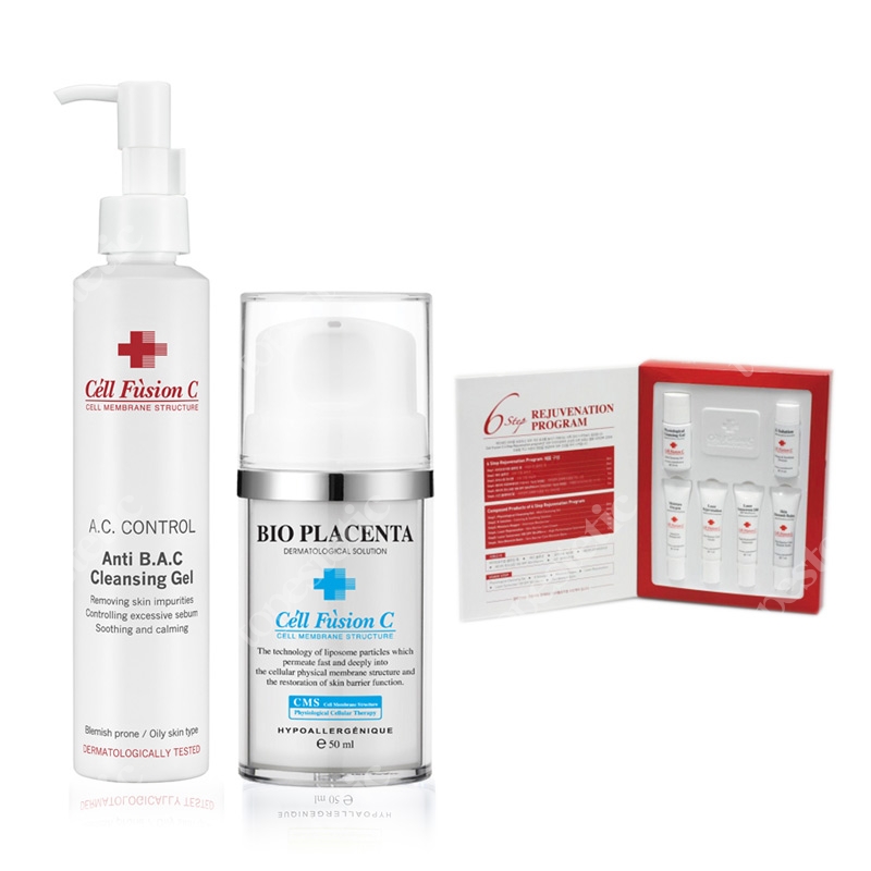 Cell Fusion C Anti Bac Cleansing Gel + Bio Placenta Nano Cream ZESTAW Żel myjący + Krem odżywczy i rewitalizujący 180 ml, 50 ml + GRATIS