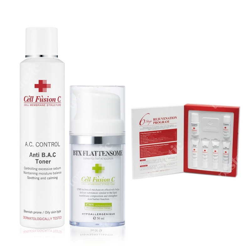 Cell Fusion C Anti Bac Toner + BTX Flattensome Nano Cream ZESTAW Tonik + Krem napinająco-liftingujący 180, 50 ml + GRATIS