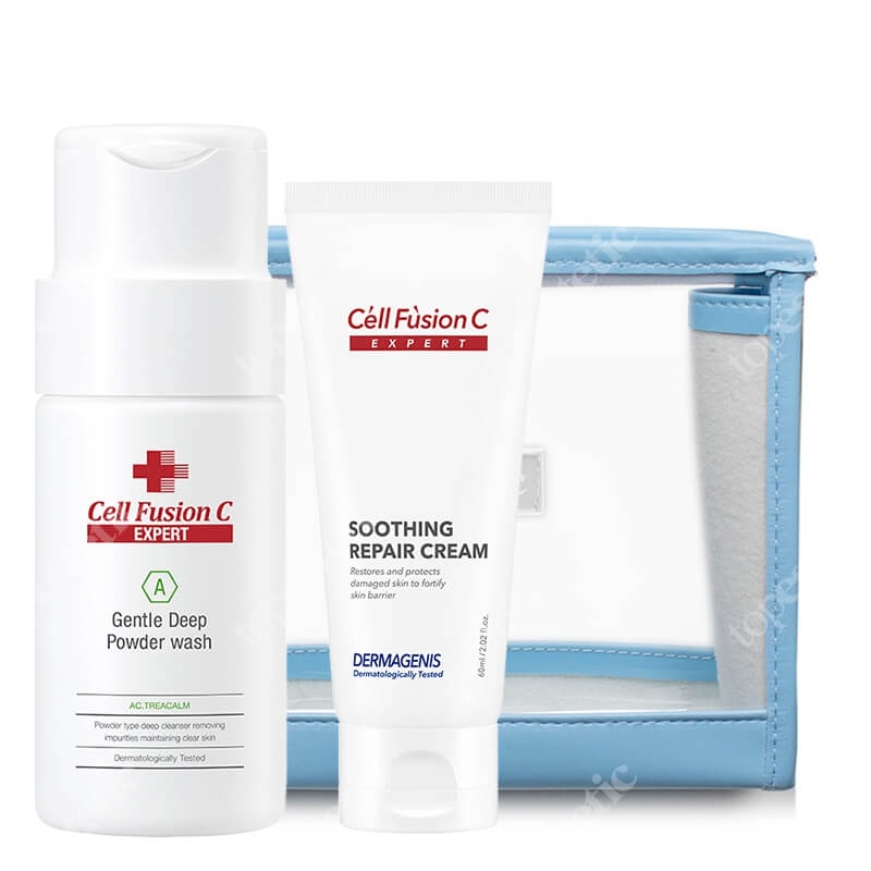 Cell Fusion C Expert Pielęgnacja Regenerująco - Oczyszczająca ZESTAW Krem intensywnie regenerujący 60 ml + Peeling enzymatyczny w proszku 70 g + Kosmetyczka 1 szt