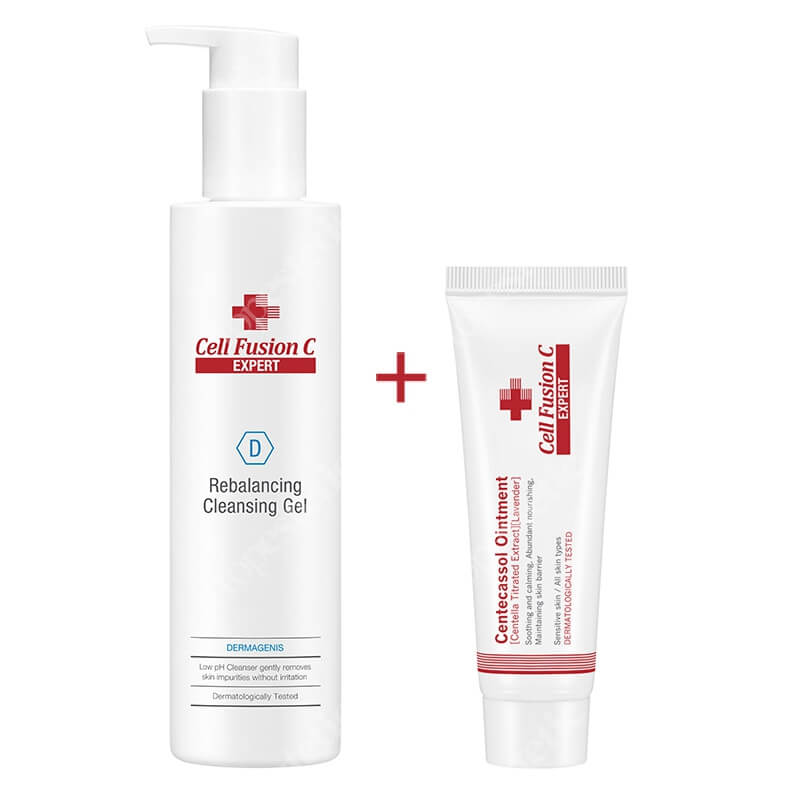 Cell Fusion C Expert Rebalancing Cleansing Gel + Centecassol Ointment ZESTAW Żel oczyszczający dla skóry wrażliwej 200 ml + Krem regeneracyjny przeznaczony dla skóry suchej, podrażnionej, swędzącej 40 ml