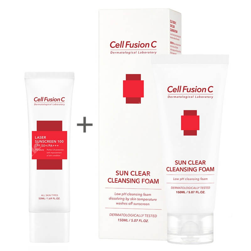 Cell Fusion C Laser Sunscreen 100 SPF 50+/PA+++ + Sun Clear Cleansing Foam ZESTAW Filtr przeciwsłoneczny 50 ml + Pianka oczyszczająca do zmywania filtrów UV 150 ml