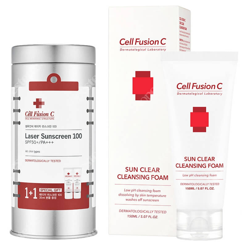 Cell Fusion C Laser Sunscreen 100 SPF 50+ PA+++ + Sun Clear Cleansing Foam ZESTAW Krem z filtrem 2x 35 ml + Pianka oczyszczająca do zmywania filtrów 150 ml