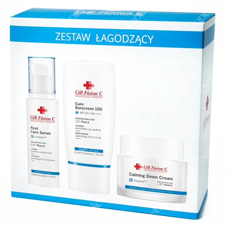 Cell Fusion C Zestaw Łagodzący ZESTAW Serum intensywnie regenerujące dla skóry wrażliwej 50 ml + Krem łagodzący do skóry wrażliwej 50 ml + Krem przeciwsłoneczny 50 ml