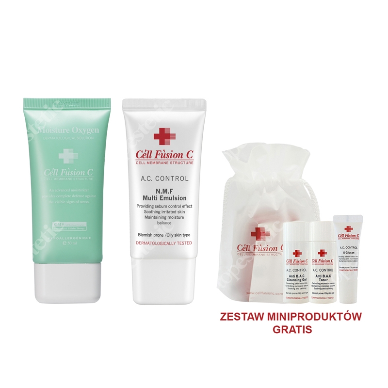 Cell Fusion C Zestaw promocyjny CMS Delikatna emulsja, Emulsja do cery trądzikowej + GRATIS mini produkty 50 ml, 50 ml, 20 ml, 20 ml, 7 ml