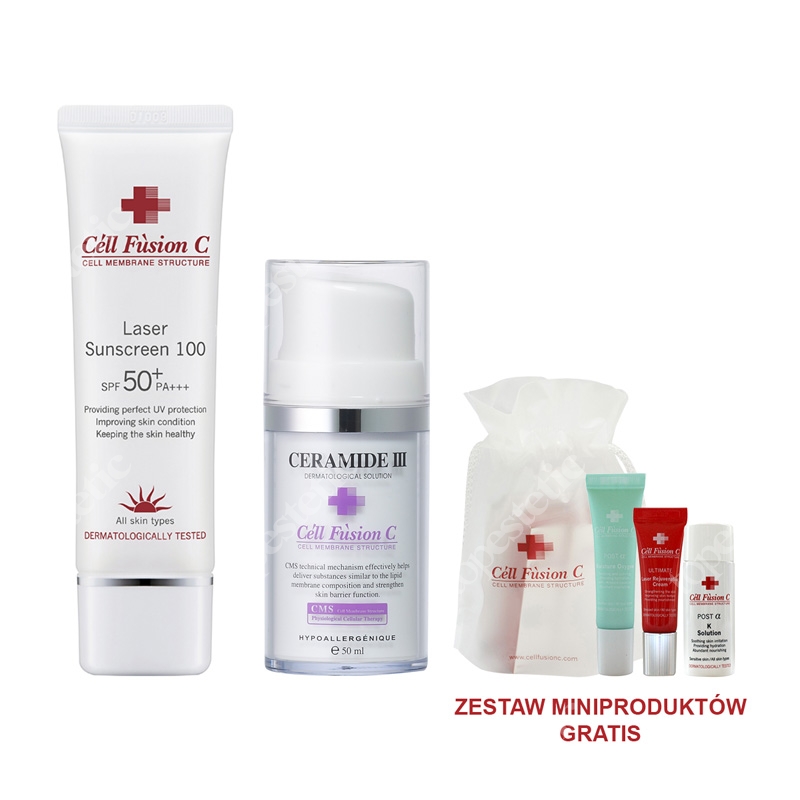 Cell Fusion C Zestaw promocyjny CMS Filtr przeciwsłoneczny, Krem do twarzy + GRATIS mini produkty 50 ml, 50 ml, 20 ml, 10 ml, 7 ml