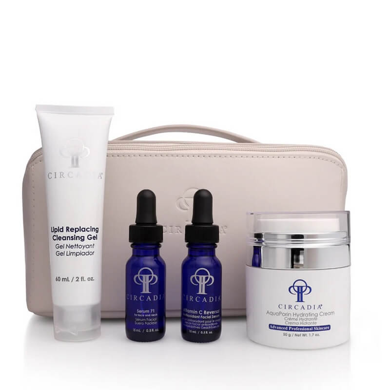 Circadia Glow On The Go ZESTAW Oczyszczający żel lipidowy 60 ml + Serum regenerujące z witaminą C 15 ml + Serum regenerujące 15 ml + Krem nawilżający 50 g