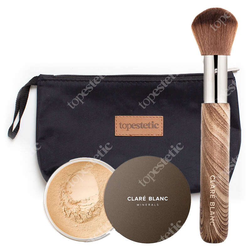 Clare Blanc Beige 340 + Foundation Brush + Kosmetyczka Topestetic ZESTAW Podkład mineralny SPF 15 - kolor Beige 340 14 g + Pędzel do twarzy (FB 01) 1 szt. + Kosmetyczka 1 szt.