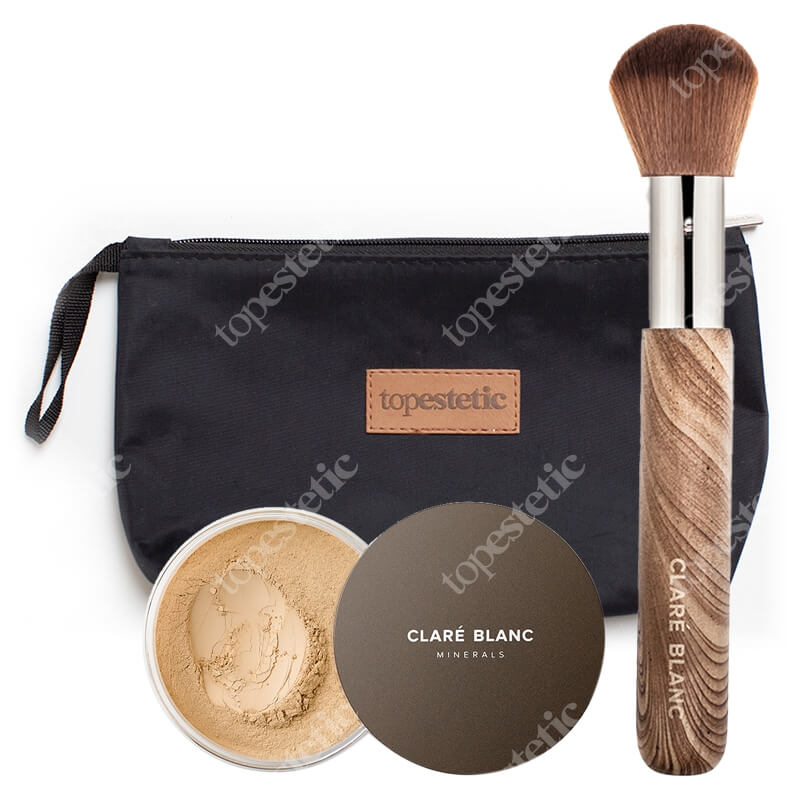 Clare Blanc Buff 445 + Foundation Brush + Kosmetyczka Topestetic ZESTAW Podkład mineralny SPF 15 - kolor Buff 445 14 g + Pędzel do twarzy (FB 01) 1 szt. + Kosmetyczka 1 szt