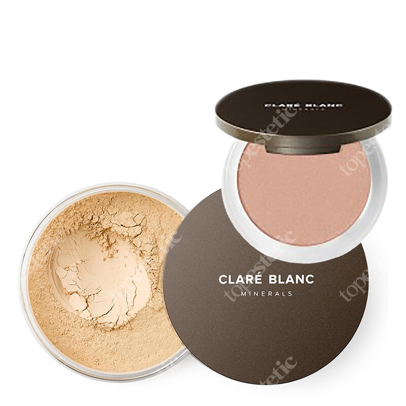 Clare Blanc Luminous Sunlight + Warm 550 ZESTAW Rozświetlający puder prasowany (kolor Luminous Sunlight) 8 g + Podkład mineralny SPF 15 - kolor ciepły/średni (Warm 550) 14 g