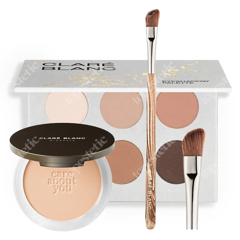 Clare Blanc Paleta - Calm Balance + Angled Shader Brush + Neutral 245 ZESTAW Paleta cieni 6 x 1,4 g + Pędzel (EB 02) 1 szt. + Podkład prasowany SPF15 - (Neutral 245) 11 g