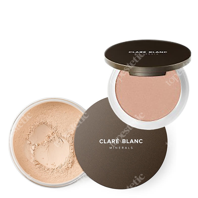 Clare Blanc Secret Wonder + Neutral 245 ZESTAW Rozświetlający puder prasowany (kolor Secret Wonder) 8 g + Podkład mineralny SPF 15 - kolor neutralny/średni (Neutral 245) 14 g